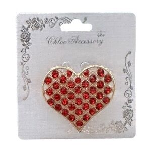 5/$25 Chloe Accessory Red & Gold Crystal Heart Pin Brooch
